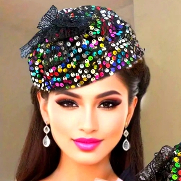 New Vintage look half cap headband Sequins lace - Picture 1 of 4